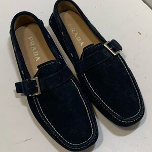 Prada Men's Dark Blue Suede Loafers